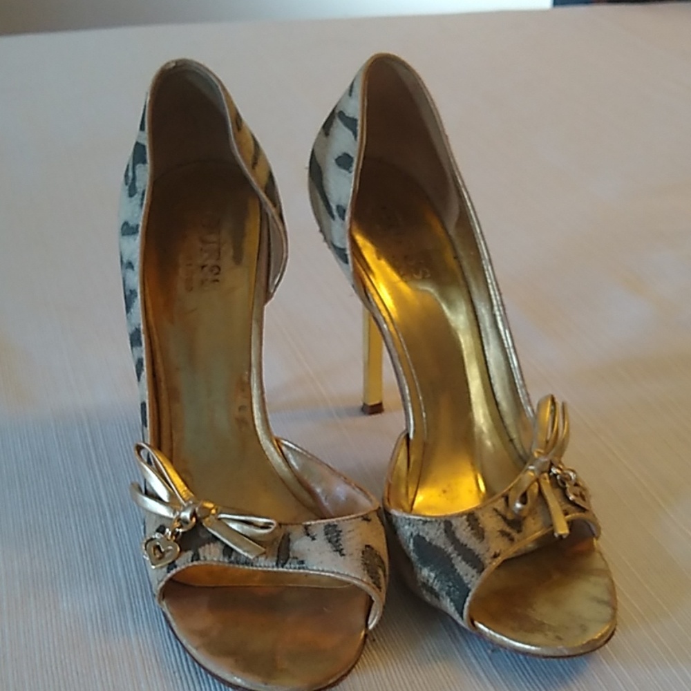 Guess open toe bow embellished heels